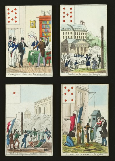 Four Playing Cards Commemorating the Heroes of July 1830 by French School